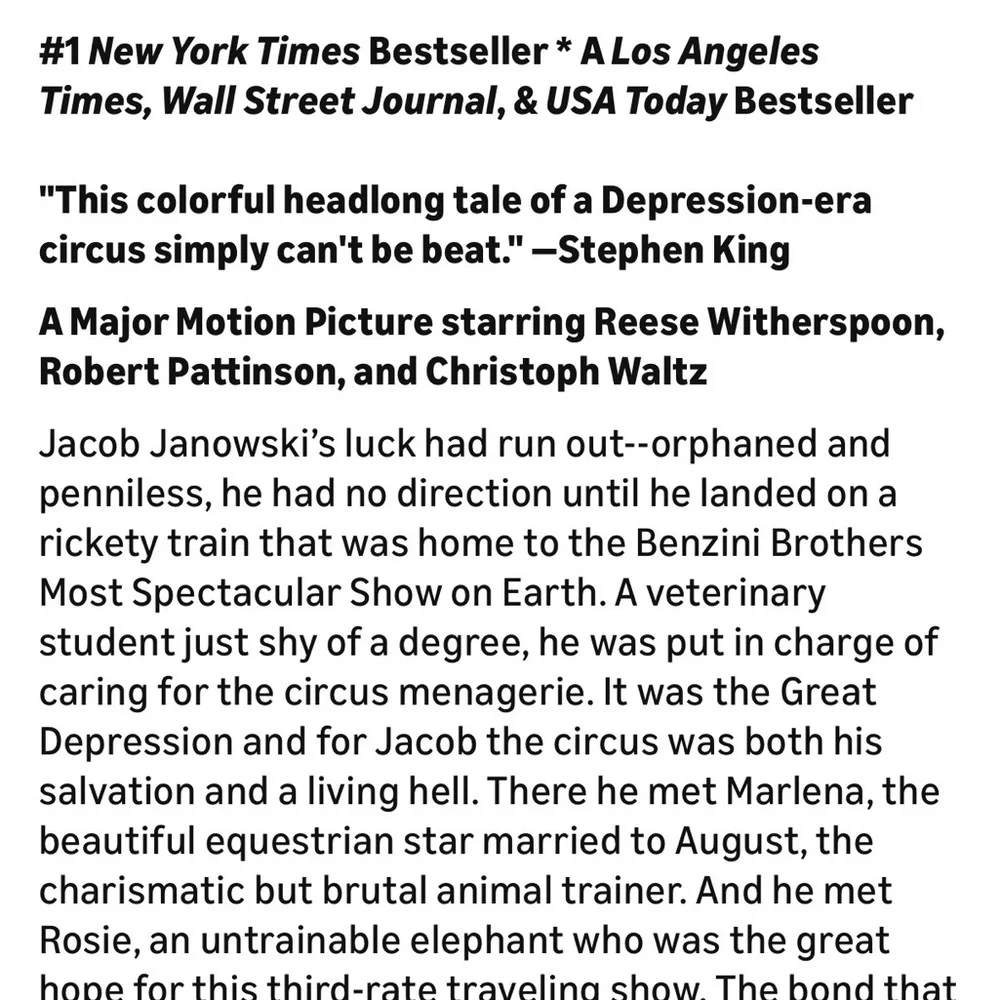 Water for Elephants and The curious incident of the dog in the night-time